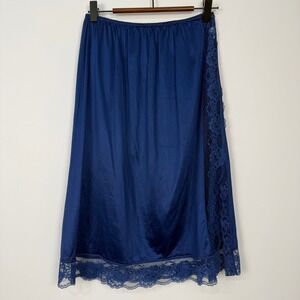 Vintage Bari Lace Trim Nylon Half Slip Womens Small Blue Side Slit Coquette